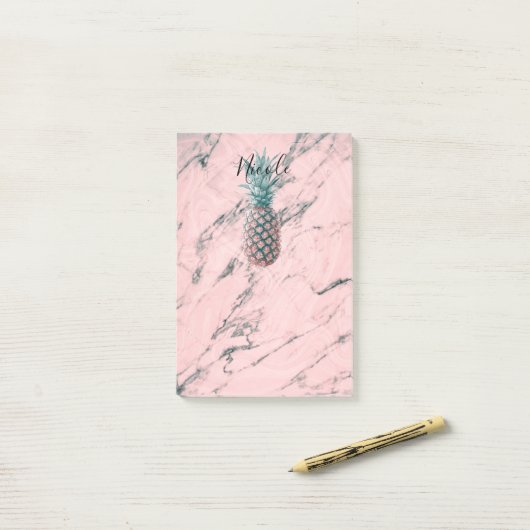 Ananas en roze marmer Modern Chic Trendy Post-it® Notes (Op bureau)