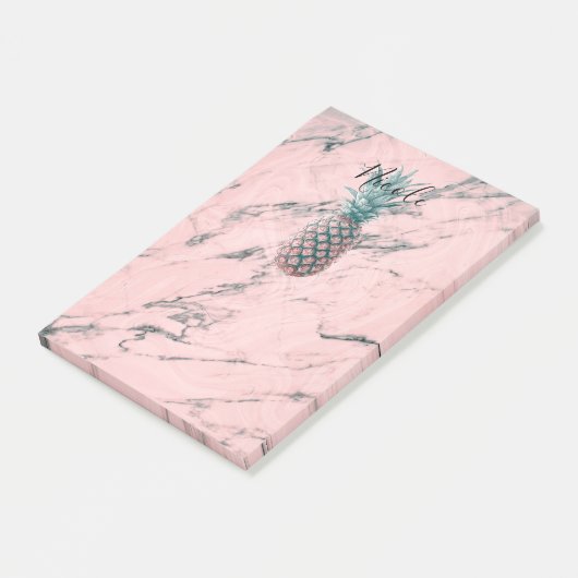 Ananas en roze marmer Modern Chic Trendy Post-it® Notes (Schuin)