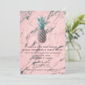 Ananas en roze marmer Modern Chic Wedding Kaart (Staand voorkant)