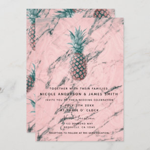 Ananas en roze marmer Modern Chic Wedding Kaart