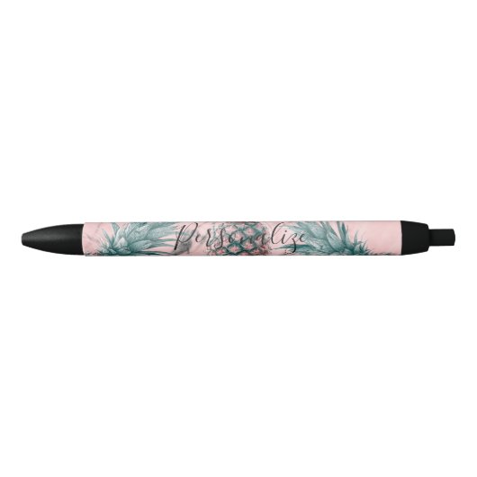 Ananas en roze marmer Moderne tropische afbeelding Blauwe Inkt Pen (Voorkant)