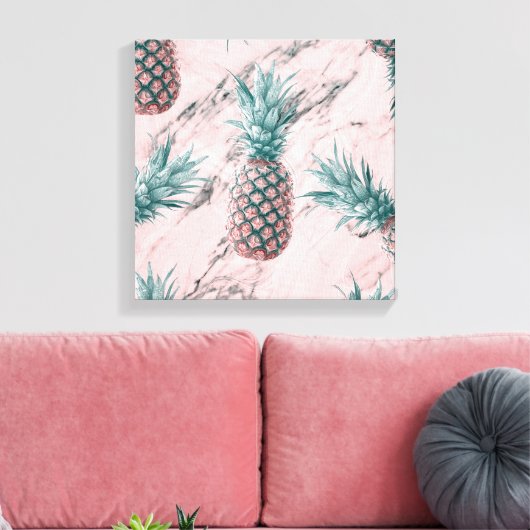 Ananas en roze marmer Moderne tropische afbeelding Canvas Afdruk (Insitu (Woonkamer))