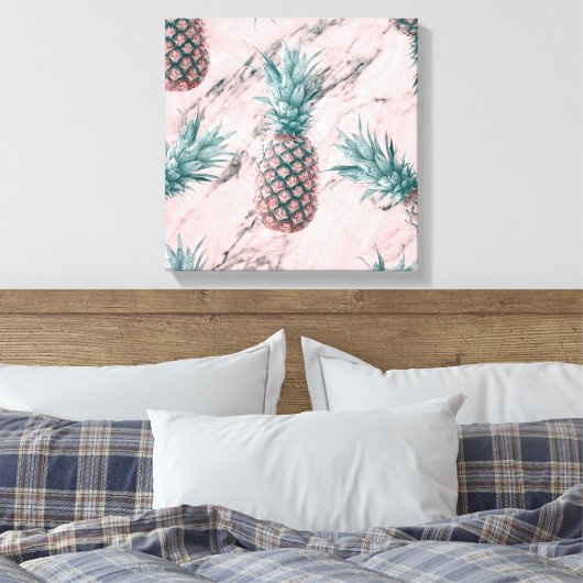 Ananas en roze marmer Moderne tropische afbeelding Canvas Afdruk (Insitu (Slaapkamer))