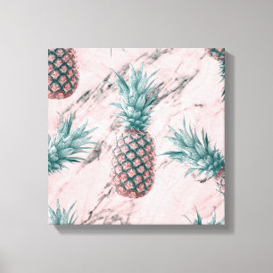Ananas en roze marmer Moderne tropische afbeelding Canvas Afdruk