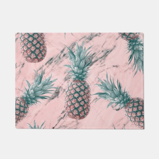 Ananas en roze marmer Moderne tropische afbeelding Deurmat (Voorkant)