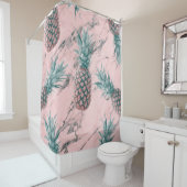 Ananas en roze marmer Moderne tropische afbeelding Douchegordijn (In situ)