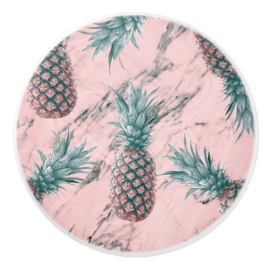 Ananas en roze marmer Moderne tropische afbeelding Keramische Knop (Voorkant)