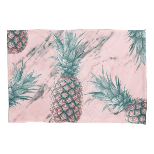 Ananas en roze marmer Moderne tropische afbeelding Kussensloop (Voorkant)