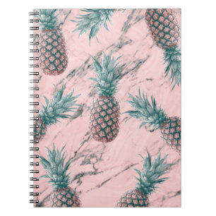 Ananas en roze marmer Moderne tropische afbeelding Notitieboek