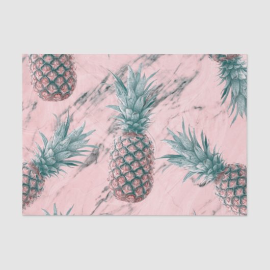 Ananas en roze marmer Moderne tropische afbeelding Tissuepapier (Voorkant)