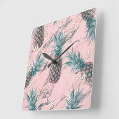 Ananas en roze marmer Moderne tropische afbeelding Vierkante Klok (Hoek)