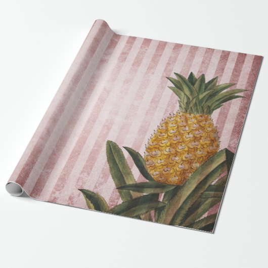 ananas- en roze strepen cadeaupapier (Uitgerold)
