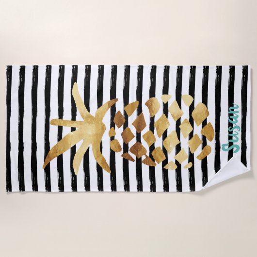 Ananas en strips - Aanpassen met Jouw naam Strandlaken (Voorkant)