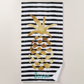 Ananas en strips - Aanpassen met Jouw naam Strandlaken (Voorkant)
