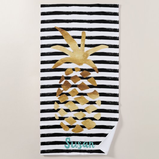 Ananas en strips - Aanpassen met Jouw naam Strandlaken (Voorkant)