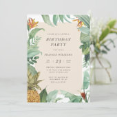 Ananas en tropische bladeren Modern Birthday Party Kaart (Staand voorkant)