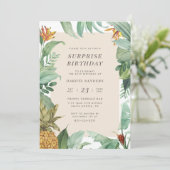 Ananas en tropische bladeren verrassen verjaardag kaart (Staand voorkant)