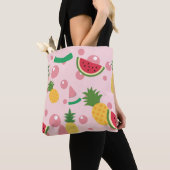 Ananas en watermeloensroze tote bag (Dichtbij)