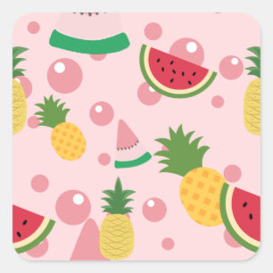 Ananas en watermeloensroze vierkante sticker