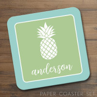Ananas en Whimsical green blauwgroen - scriptnaam