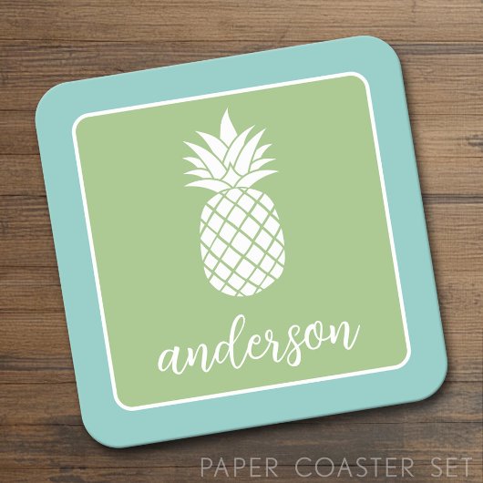 Ananas en Whimsical green blauwgroen - scriptnaam Kartonnen Onderzetters