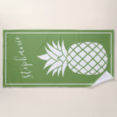 Ananas en Whimsical green handgeschreven name Strandlaken (Voorkant)