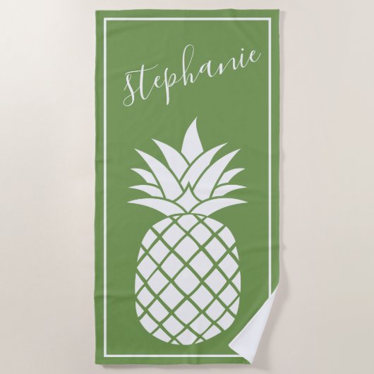 Ananas en Whimsical green handgeschreven name Strandlaken (Voorkant)