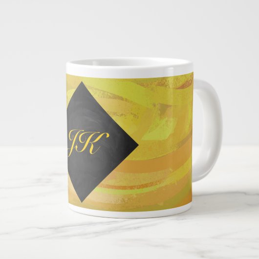 ananas en zwart monogram grote koffiekop (Voorkant rechts)