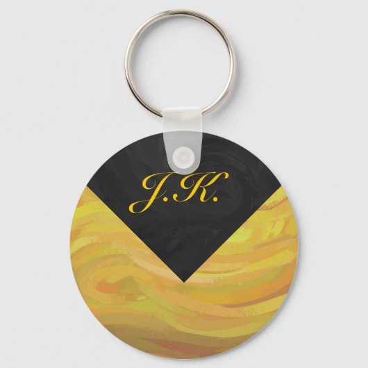 ananas en zwart monogram sleutelhanger (Voorkant)