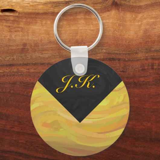 ananas en zwart monogram sleutelhanger (Voorkant)