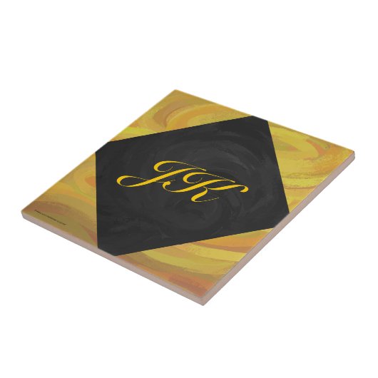 ananas en zwart monogram tegeltje (Zijkant)