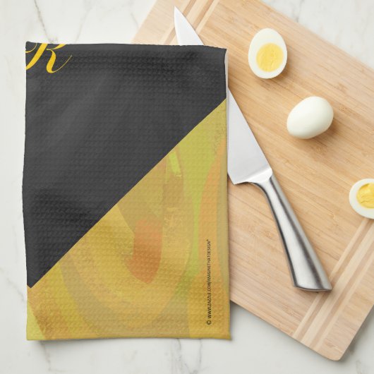 ananas en zwart monogram theedoek (Quarter Fold)