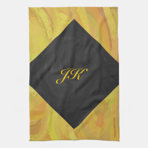 ananas en zwart monogram theedoek