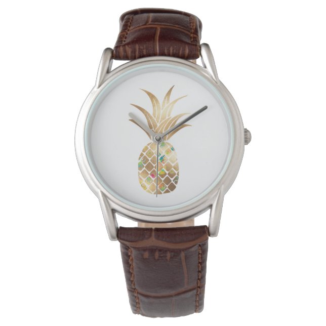 ananas, Faux Gold+Collage Horloge (Voorkant)
