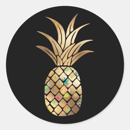 ananas, Faux Gold+Collage Ronde Sticker (Voorkant)