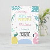 Ananas & Flamingo Birthday-uitnodigingen Kaart (Staand voorkant)