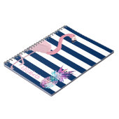 Ananas, Flamingo Navy Blue Stripes-Personalized Notitieboek (Linkerzijde)