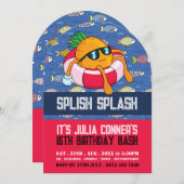 Ananas Float, Cartoon Fish Pool Party Verjaardag Kaart (Voorkant / Achterkant)