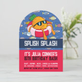 Ananas Float, Cartoon Fish Pool Party Verjaardag Kaart (Staand voorkant)