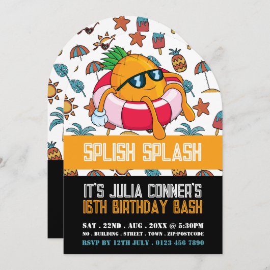 Ananas Float, Pool Party Verjaardag Kaart (Voorkant / Achterkant)