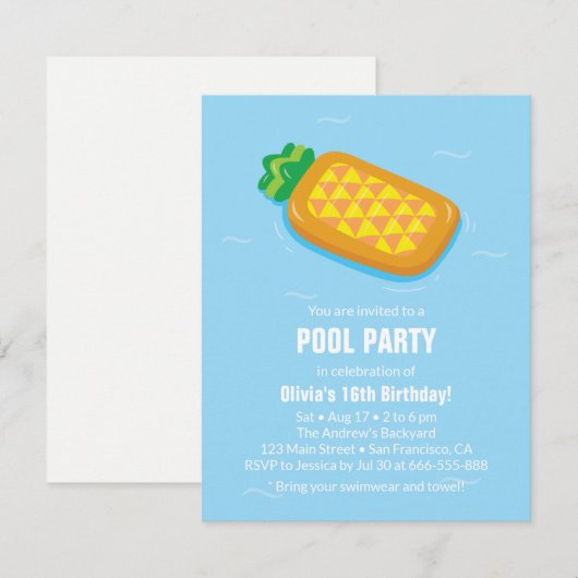 Ananas Float Zomer Verjaardagsfeest Uitnodigingen (Voorkant / Achterkant)