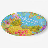 Ananas Floral Blue Papieren Bordje (Gekanteld)