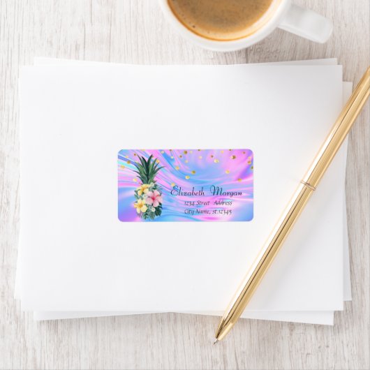 Ananas Floral Confetti Holographic Iridescent Etiket (Insitu)