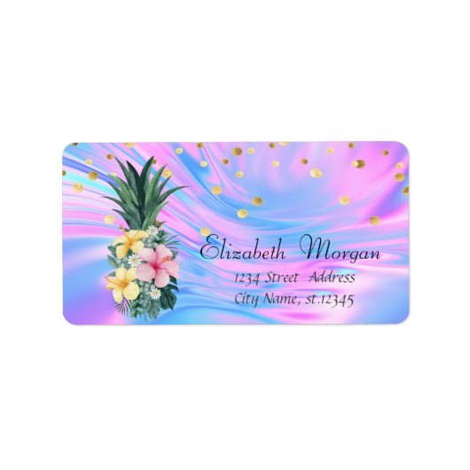 Ananas Floral Confetti Holographic Iridescent Etiket (Voorkant)