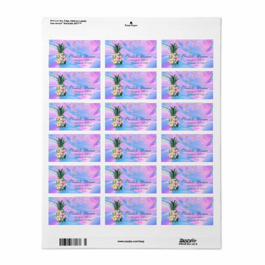 Ananas Floral Confetti Holographic Iridescent Etiket (Full Sheet)