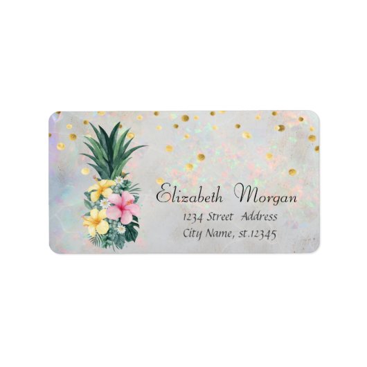 Ananas Floral Confetti Opal Iridescent Etiket (Voorkant)
