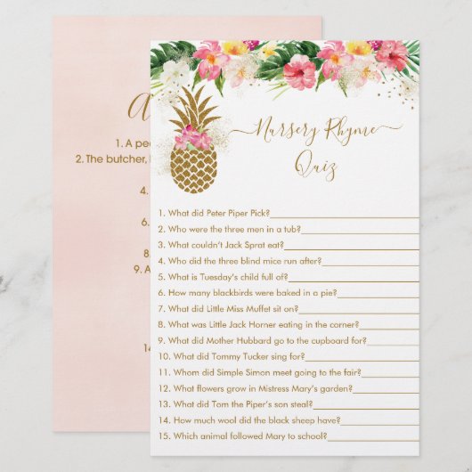 Ananas Floral Nursery Rhyme Shower Game (Voorkant / Achterkant)