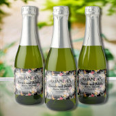 Ananas Floral op Black Vrijgezellenfeest Mini Sparkling Wijnetiket