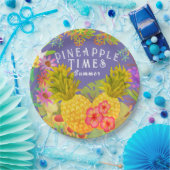 Ananas Floral Paars Papieren Bordje (Feest)