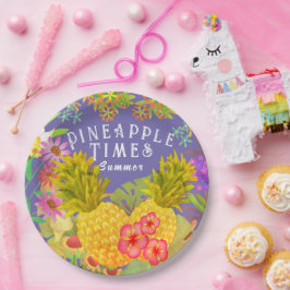 Ananas Floral Paars Papieren Bordje